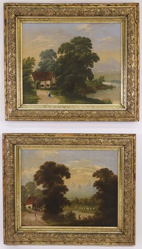 Pair of Hudson River School Oils on Canvas "Landscape Scenes", 19th Century
