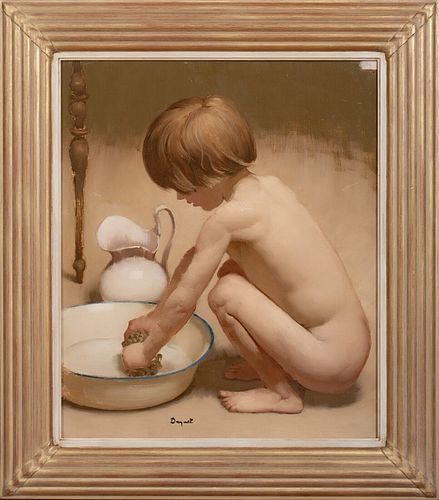  NUDE BOY CHILD BATHING NAKED OIL PAINTING