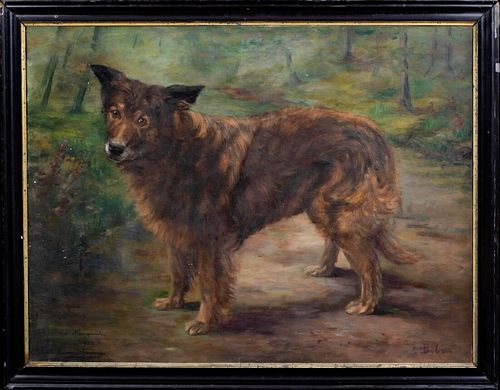 PORTRAIT OF A SHEEPDOG DOG 'BIBI' OIL PAINTING
