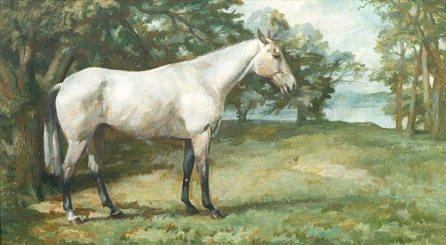 PORTRAIT OF A DAPPLE GREY WHITE HORSE OIL PAINTING