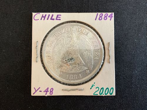 Chile 1884 1 Peso Silver Coin