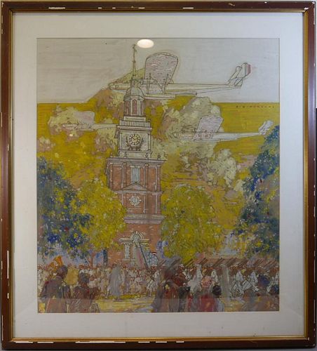 PHILLIP BROWN PARSONS (1895 -1977), VICTORY PARADE, PASTEL PAINTING