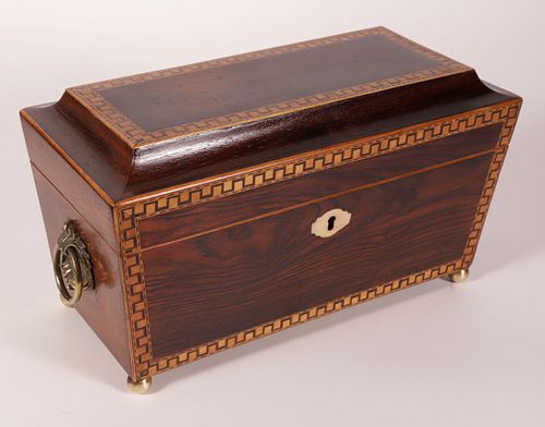 British Regency Rosewood Sarcophagus Form Tea Caddy, 19th Century