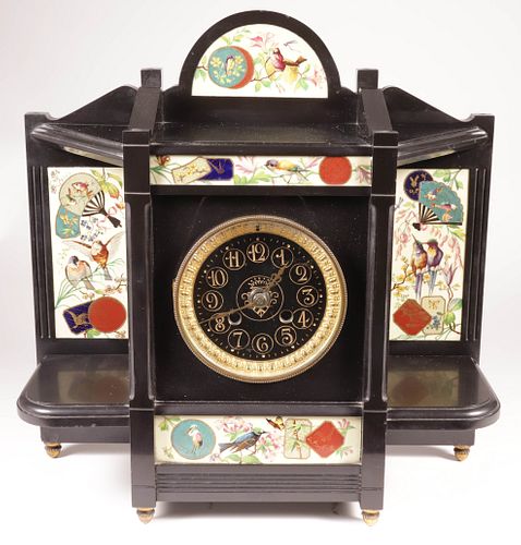 Belgian Black Marble Aesthetic Movement Mantel Clock, circa 1880