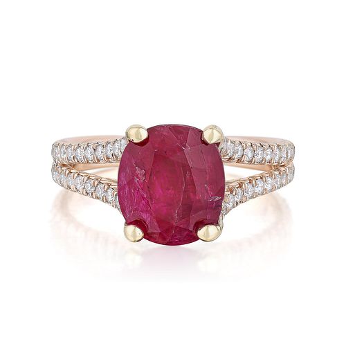 3.68-Carat Burmese Unheated Ruby and Diamond Ring, GIA Certified