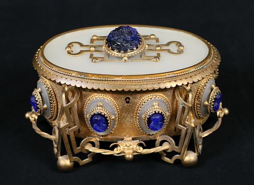 Napoleon III Ormolu And Blue Glass Cameo Box