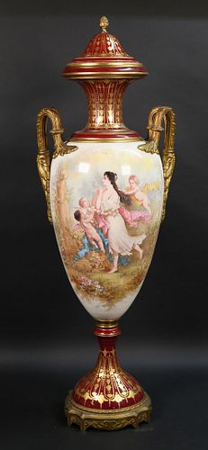 Sevres Style Porcelain Lidded Vase