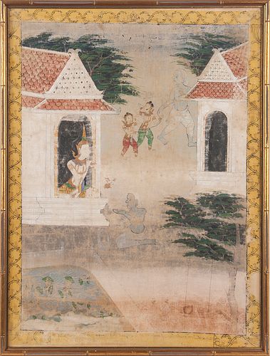 Southeast Asian temple painting, 19th c., 28 1/2"