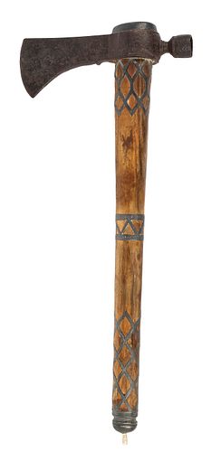 Plains pipe tomahawk, 19th c., with an iron blade,