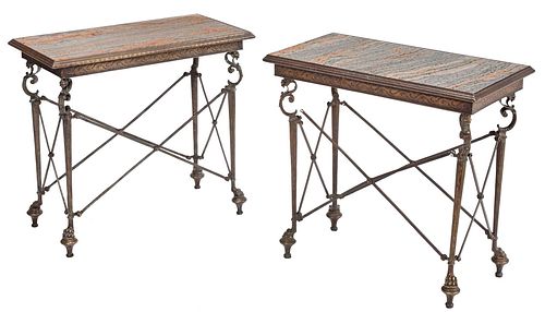 Pair of Empire Style Bronze and Marble Occasional Tables