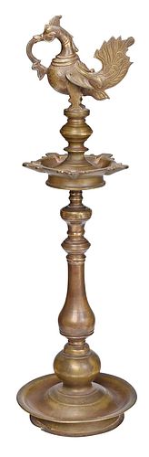 Tall Indian Bronze Oil Lamp