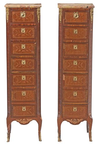 Pair of Louis XV/XVI Style Bronze Mounted and Inlaid Kingwood Semainiers