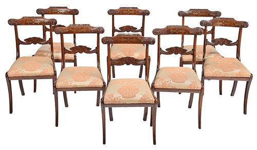 Eight Regency Style Brass Inlaid Rosewood Side Chairs