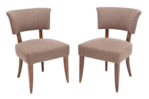 Pair of French Art Deco Upholstered and Faux Zebrawood Side Chairs