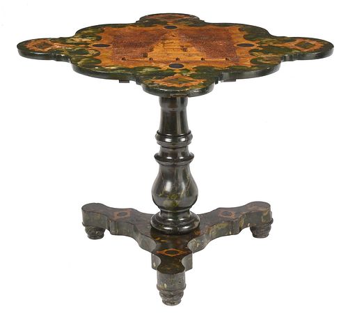 Italian Paint Decorated and Decoupage Tilt Top Table