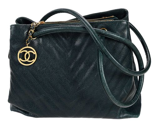 Chanel Leather Chevron Tote, Green for sale at auction on 16th September