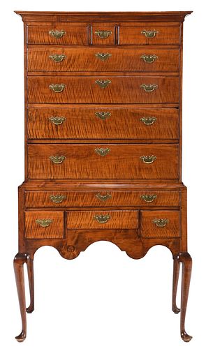 New England Queen Anne Tiger Maple High Chest