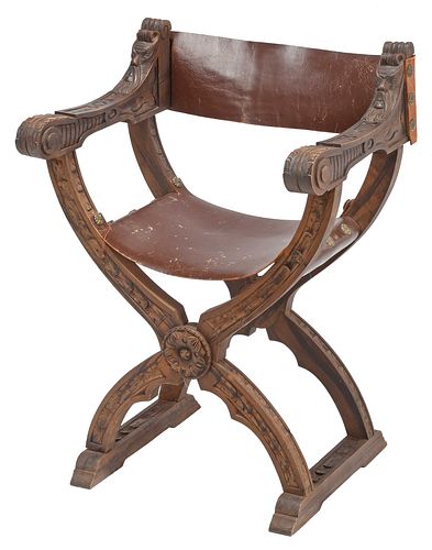 Italian Renaissance Style Grain Painted Walnut Savonarola Chair