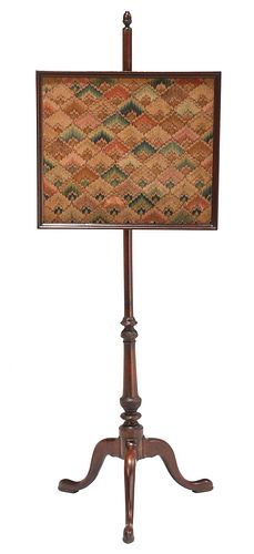 Massachusetts Queen Anne Mahogany and Needlepoint Pole Screen