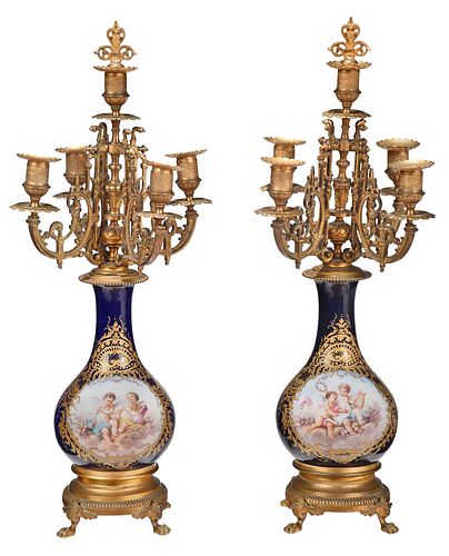 Pair of French Bronze Mounted Cobalt Porcelain Vases