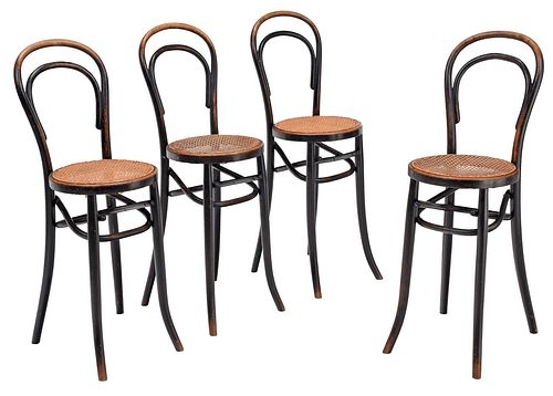 Four French Ebonized Bentwood Bar Chairs 