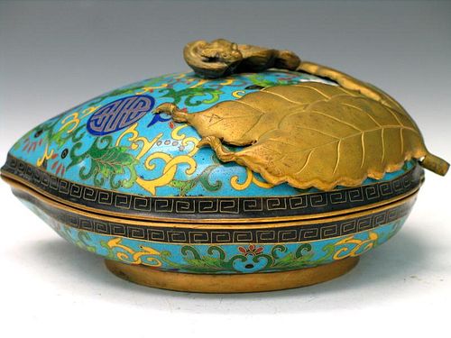 Chinese Cloisonne Peach Formed Box.