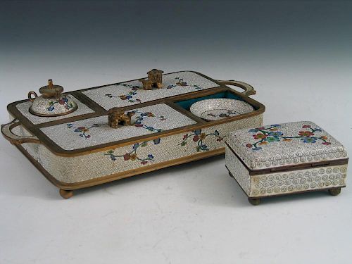 Set of Chinese Cloisonne Box and Dishes, Republic