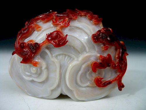 Antique Chinese Carved Agate Figure of Lingzhi