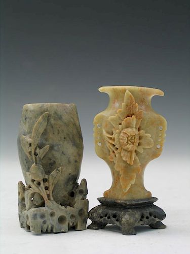 Two Chinese Carved Soapstone Vases.