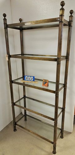BRUSHED BRASS ETAGERE W/GLASS SHELVES 6'8"H X 35-1/2"W 15"D
