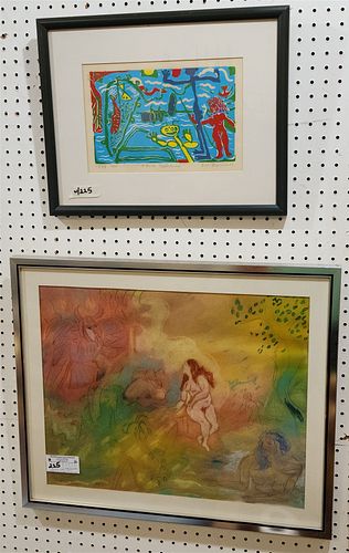 LOT 2 FRAMED WKS SGND BILL BARRELL "ARTIMIS AND ACTACON" PASTEL 16-7/8" X 21" 1975 AND ARTIST PROOF SERIOGRAPH "ST BARTS FISHERMAN" 1979 8"X 12"