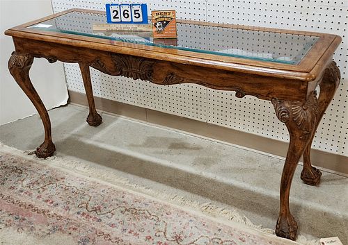 CHIPPENDALE STYLE GLASS TOP SOFA TABLE 27 1/2"H X 54"W X 18 1/2"D