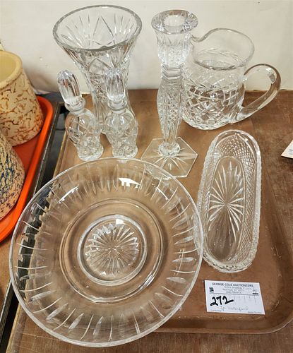 TRAY CUT GLASS INCL. WATERFORD PITCHER & CANDLESTICK