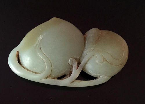 Chinese Celadon Jade Carving of Two Peaches