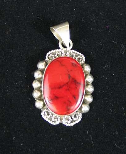 Sterling Silver "Chicken Blood" Stone Pendant.