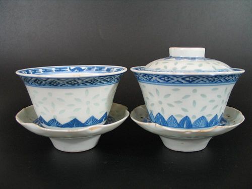 Pair of Antique Chinese Blue and White Porcelain Cups,