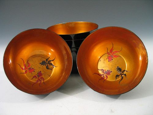 Six Old Chinese Lacquer Bowls