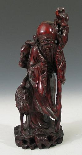 Chinese Carved Wood Statue of Shoulao