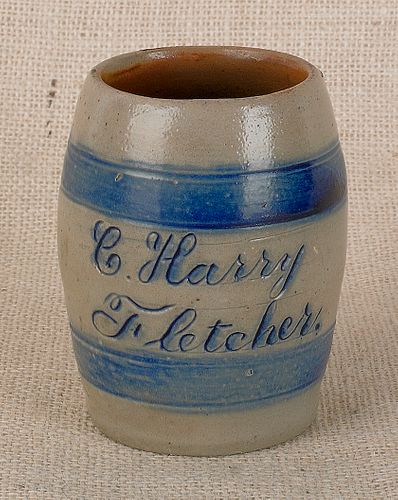 Stoneware mug, 19th c., inscribed C. Harry Fletche