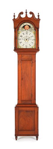 Pennsylvania walnut tall case clock, early 19th c.