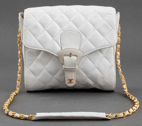 Vintage Chanel Quilted White Leather Handbag