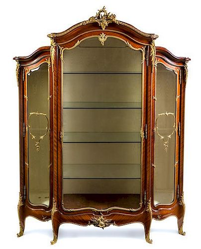 A Louis XV Style Gilt Bronze Mounted Kingwood Vitrine Height 106 x width 88 x depth 23 inches.
