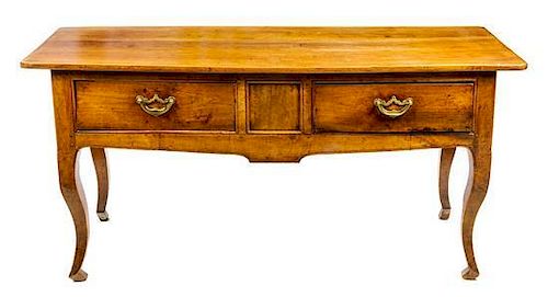 * A French Provincial Walnut Farm Table Height 31 1/2 x width 65 x depth 24 1/2 inches.