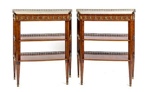 * A Pair of Louis XVI Gilt Bronze Mounted Consoles Dessertes Height 34 x width 28 1/8 x depth 10 1/4 inches.