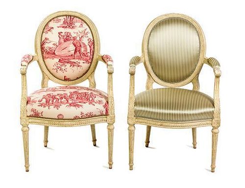 * A Pair of Louis XVI Style Painted Fauteuils Height 37 1/2 inches.