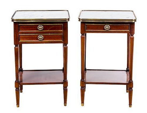 Two Louis XVI Style Gilt Bronze Mounted Marquetry Side Tables Height 26 5/8 inches.