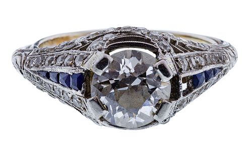 Platinum / 14k White Gold, Sapphire and Diamond Ring