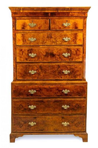 A George III Burlwood Chest on Chest Height 47 1/4 inches.