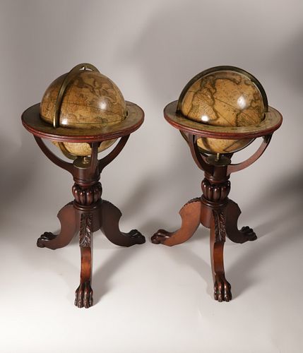 Pair of American James Wilson & Co. Terrestrial and Celestial Nine Inch Globes, circa 1829 and 1830