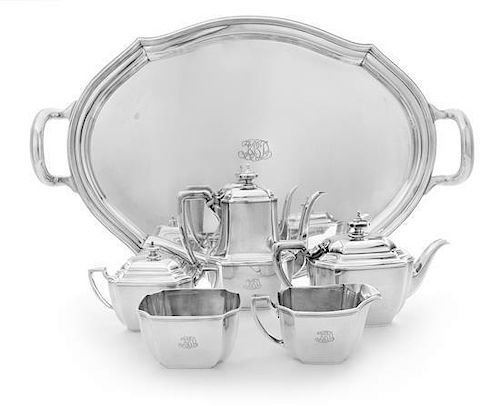 An American Silver Five-Piece Tea and Coffee Service, Tiffany & Co., New York, NY, First Half 20th Century, Hampton pattern, 
